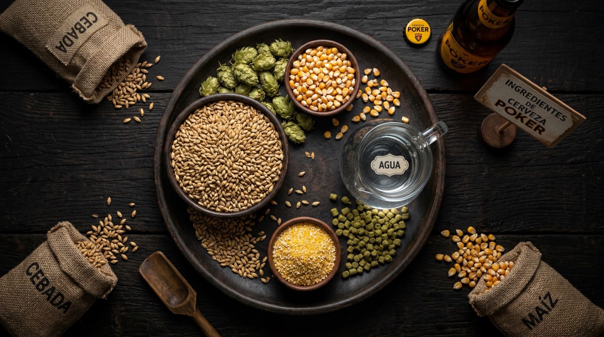 Ingredientes del refajo colombiano: lata de cerveza Poker amarilla bien fria, botella de gaseosa Colombiana kola roja, limones verdes frescos cortados, cubos de hielo grandes