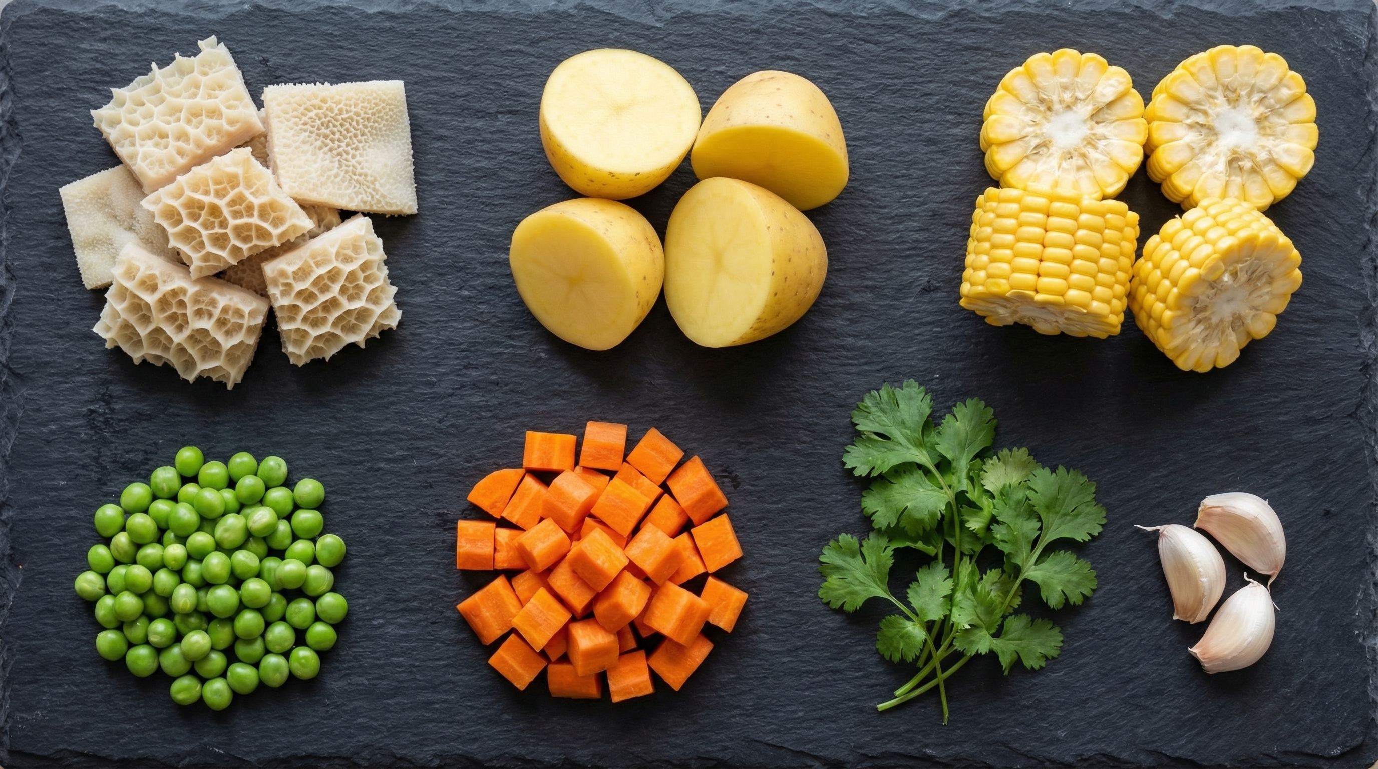 Ingredientes del mondongo: callos, papa, yuca, zanahoria, tomate, cebolla y achiote