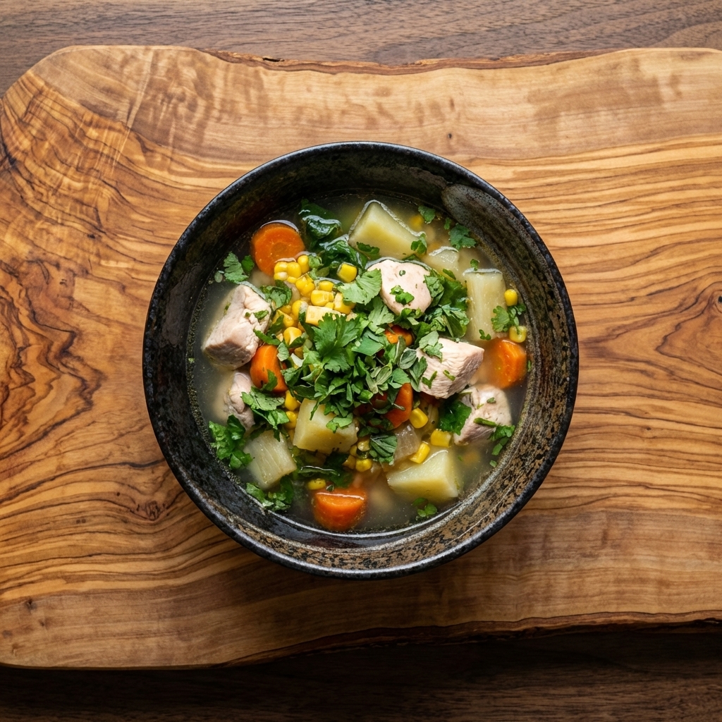 Sancocho ligero con pechuga de pollo sin piel y mas verduras