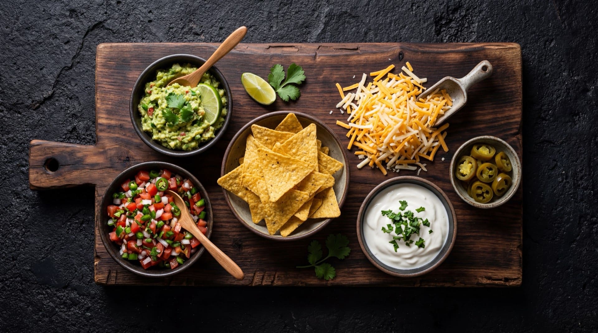 Ingredientes de los Tostacos Ramo: masa de maiz amarillo molido, aceite vegetal de girasol, sal marina fina y condimentos BBQ sobre mesa oscura